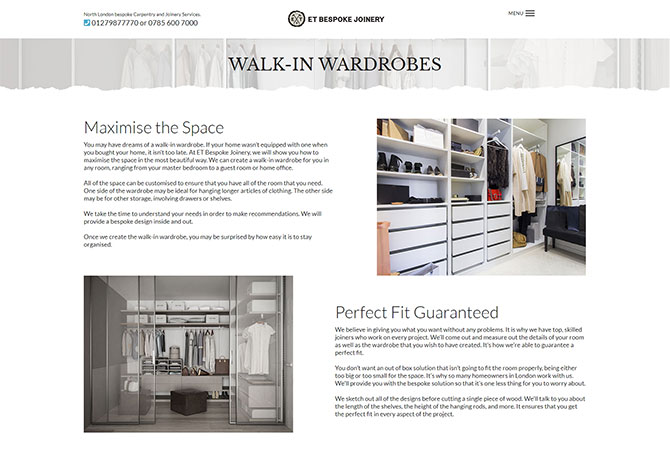 Strona internetowa dla E.T Bespoke Joinery Ltd - zdjęcie 2