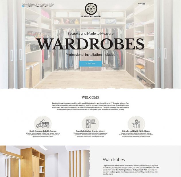 Strona internetowa dla E.T Bespoke Joinery Ltd