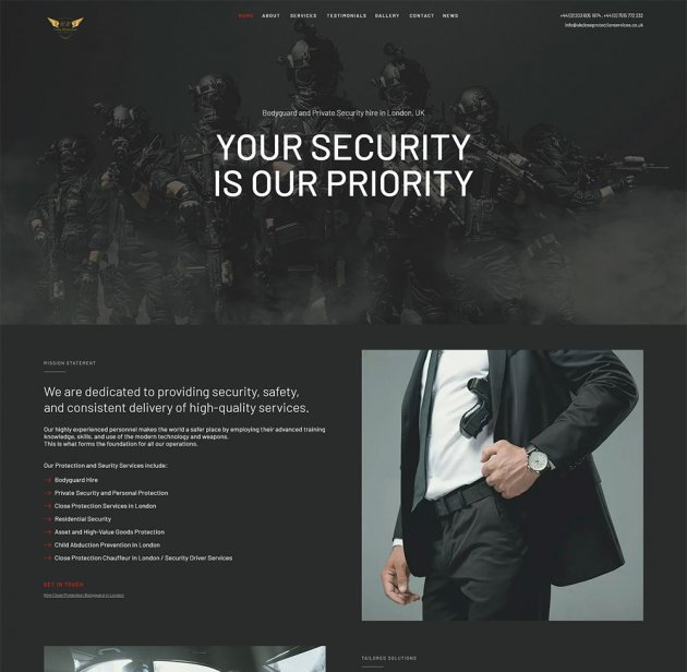 Strona internetowa dla UK Close Protection Services