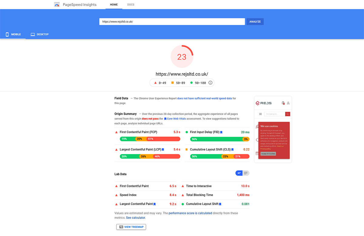 Tryb mobilny - Google PageSpeed